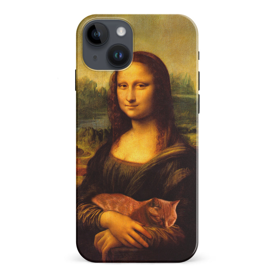 iPhone 15 Plus Mona Lisa Smiling with Cat Painting Design Cat Phone Case