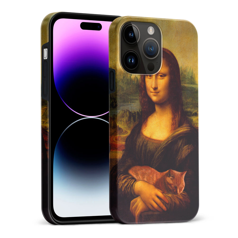 iPhone 15 Pro Max Mona Lisa Smiling with Cat Painting Design Cat Phone Case