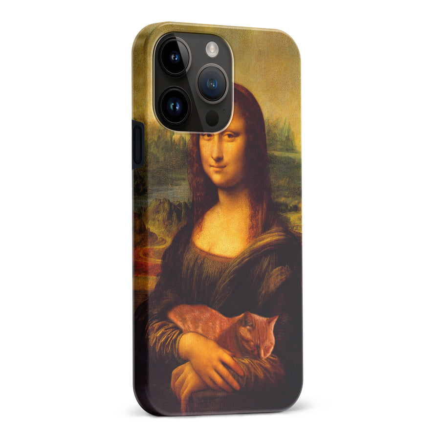 iPhone 15 Pro Max Mona Lisa Smiling with Cat Painting Design Cat Phone Case