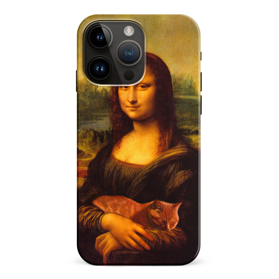 iPhone 15 Pro Max Mona Lisa Smiling with Cat Painting Design Cat Phone Case