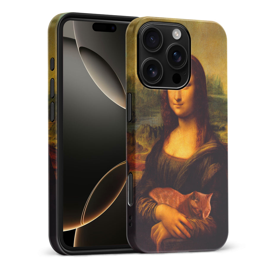 iPhone 16 Pro Max Mona Lisa Smiling with Cat Painting Design Cat Phone Case