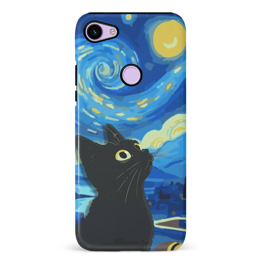 Google Pixel 3 Starry Night with Black Cat Artistic Design Cat Phone Case