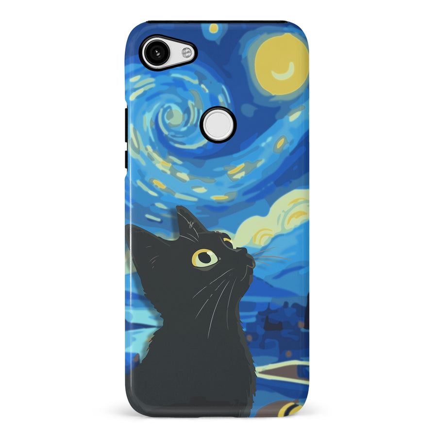 Google Pixel 3 XL Starry Night with Black Cat Artistic Design Cat Phone Case