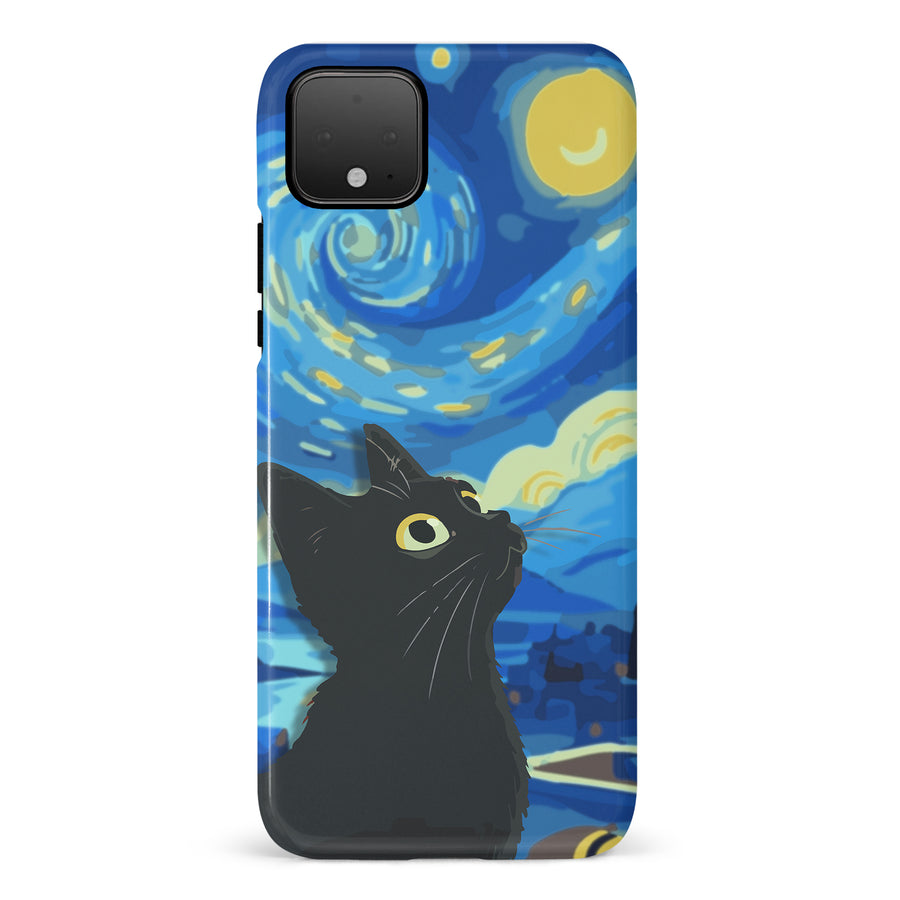 Google Pixel 4 Starry Night with Black Cat Artistic Design Cat Phone Case