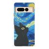 Google Pixel 7 Pro Starry Night with Black Cat Artistic Design Cat Phone Case