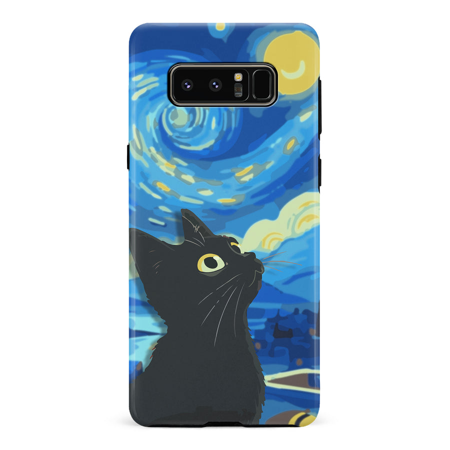 Samsung Galaxy Note 8 Starry Night with Black Cat Artistic Design Cat Phone Case