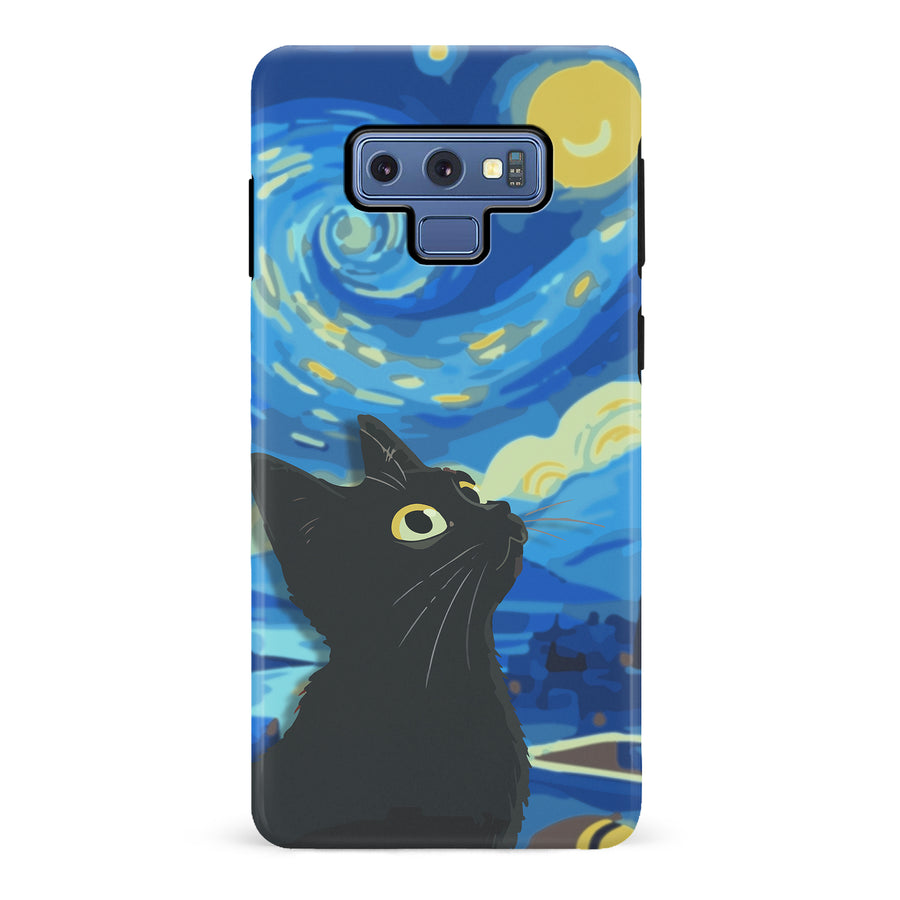 Samsung Galaxy Note 9 Starry Night with Black Cat Artistic Design Cat Phone Case