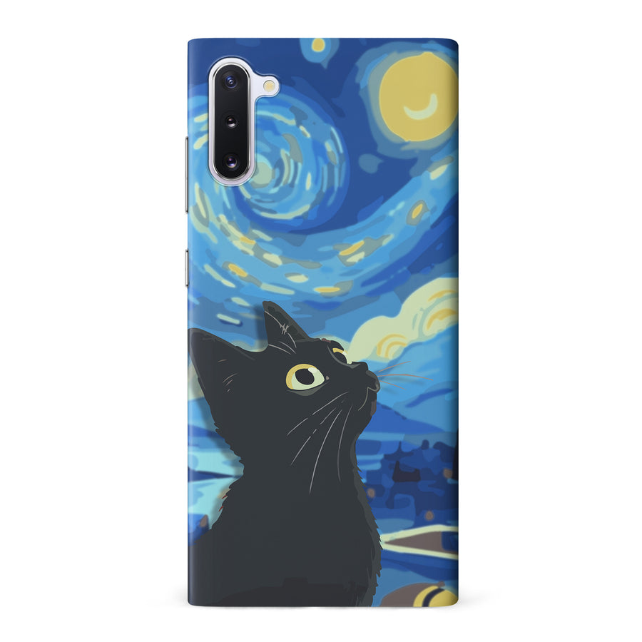 Samsung Galaxy Note 10 Starry Night with Black Cat Artistic Design Cat Phone Case