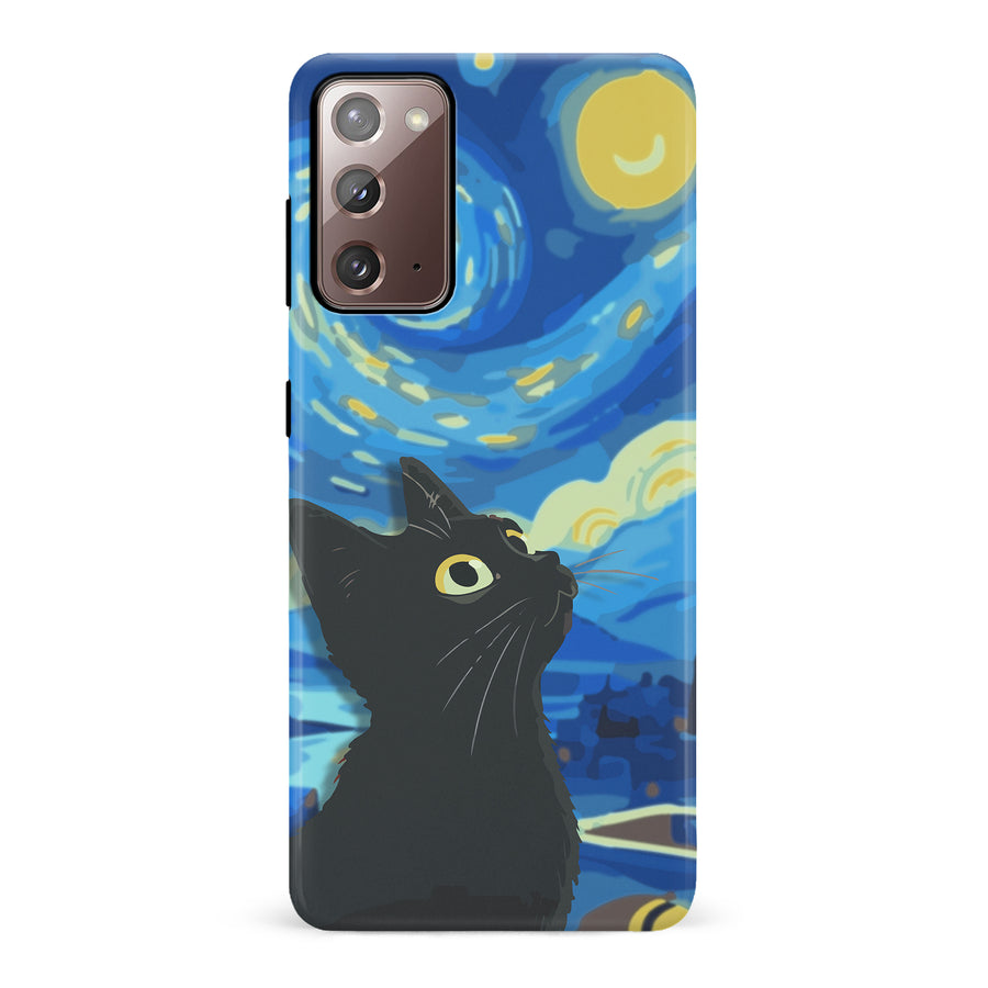 Samsung Galaxy Note 20 Starry Night with Black Cat Artistic Design Cat Phone Case