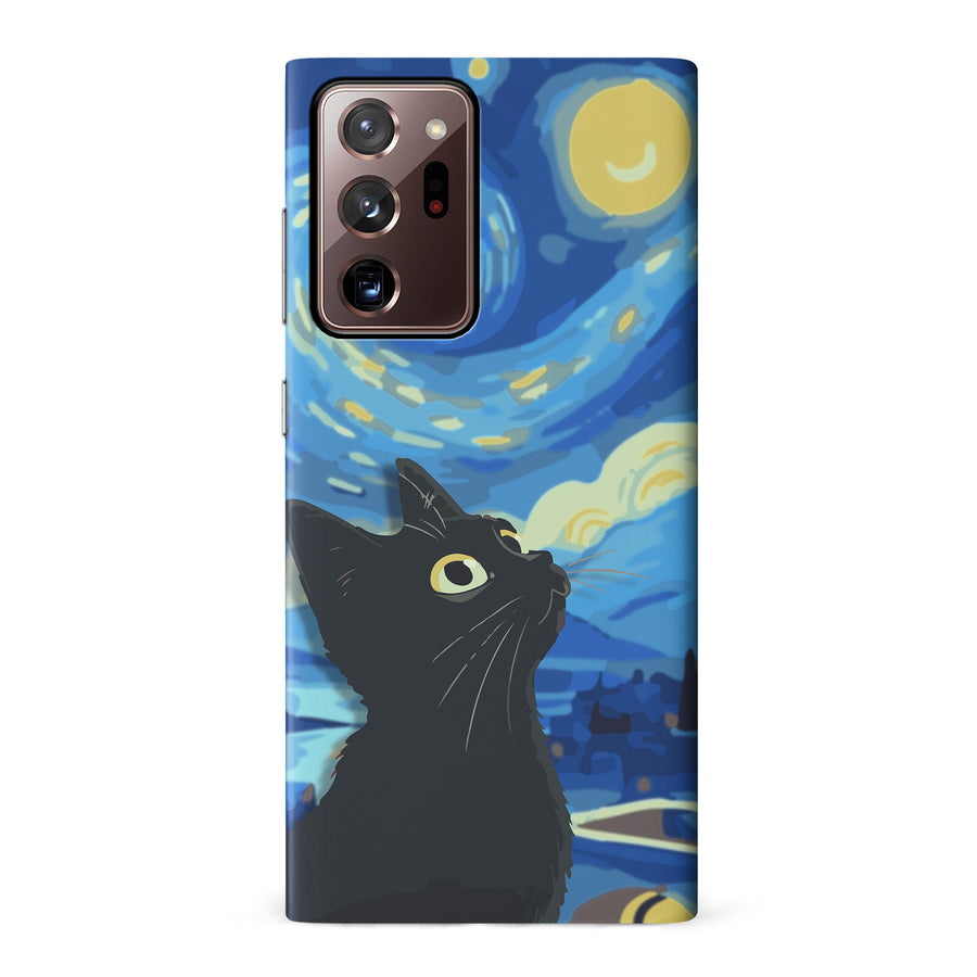 Samsung Galaxy Note 20 Ultra Starry Night with Black Cat Artistic Design Cat Phone Case