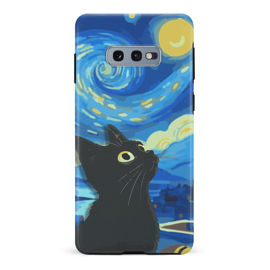 Samsung Galaxy S10e Starry Night with Black Cat Artistic Design Cat Phone Case