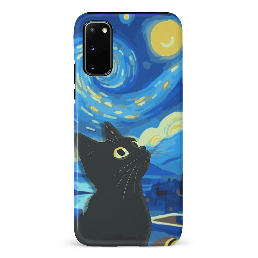 Samsung Galaxy S20 Starry Night with Black Cat Artistic Design Cat Phone Case