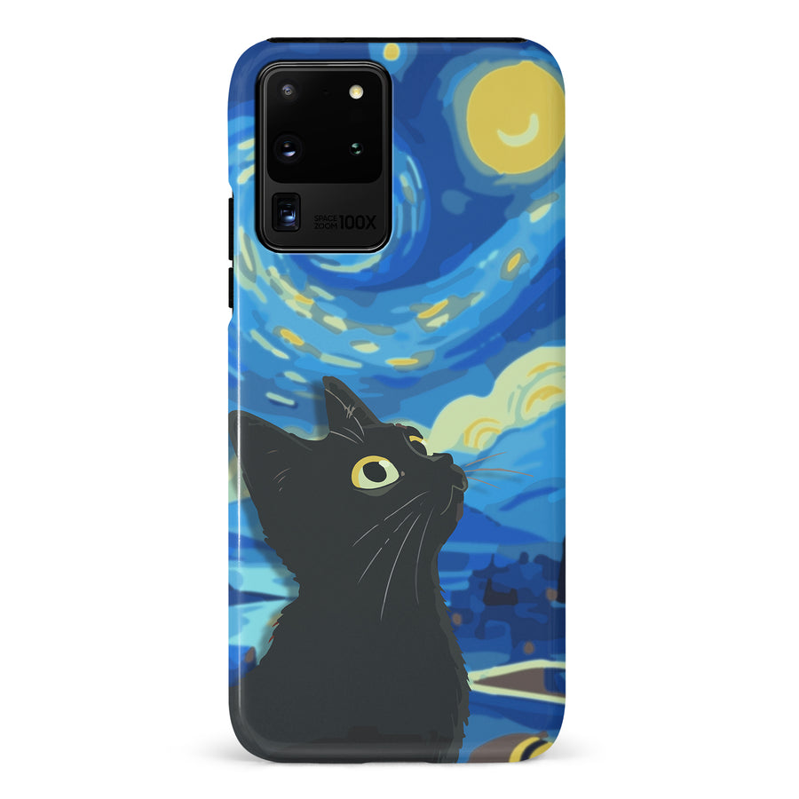 Samsung Galaxy S20 Ultra Starry Night with Black Cat Artistic Design Cat Phone Case