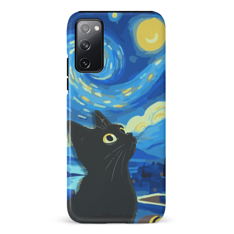 Samsung Galaxy S20 FE Starry Night with Black Cat Artistic Design Cat Phone Case