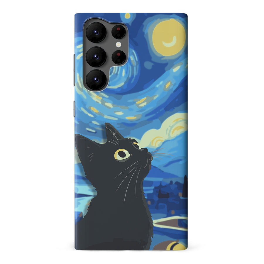 Samsung Galaxy S22 Ultra Starry Night with Black Cat Artistic Design Cat Phone Case