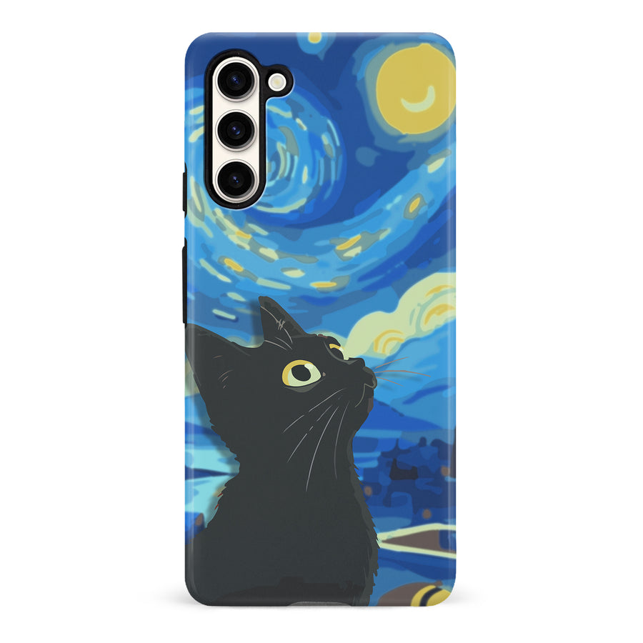 Samsung Galaxy S23 Starry Night with Black Cat Artistic Design Cat Phone Case