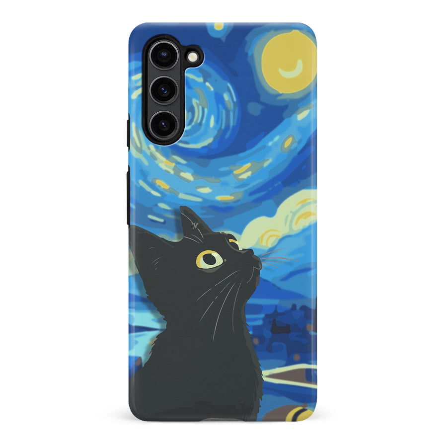 Samsung Galaxy S23 Plus Starry Night with Black Cat Artistic Design Cat Phone Case