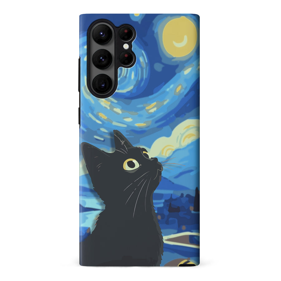 Samsung Galaxy S23 Ultra Starry Night with Black Cat Artistic Design Cat Phone Case