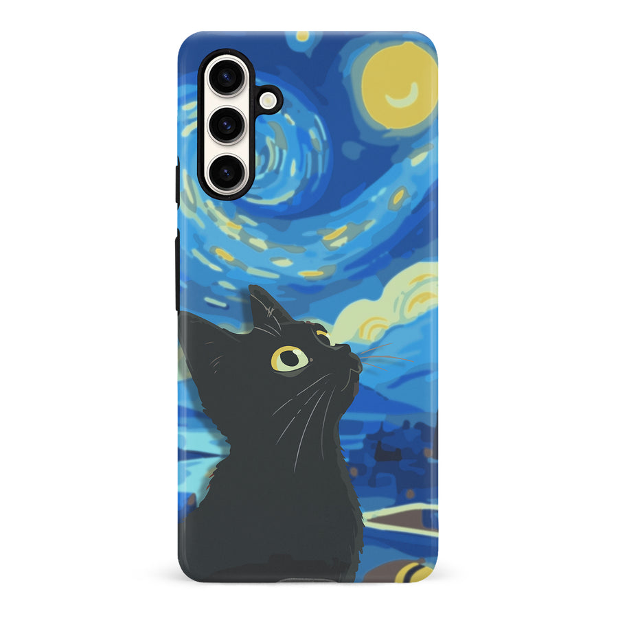 Samsung Galaxy S23 FE Starry Night with Black Cat Artistic Design Cat Phone Case