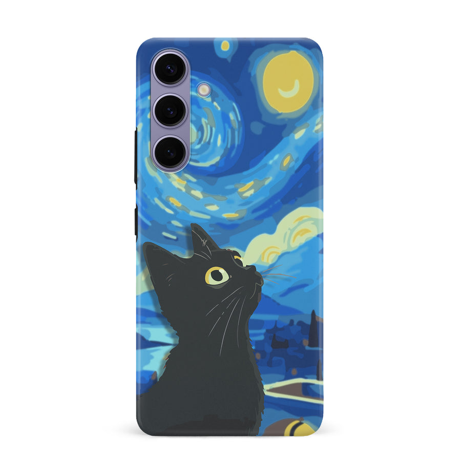 Samsung Galaxy S24 Plus Starry Night with Black Cat Artistic Design Cat Phone Case