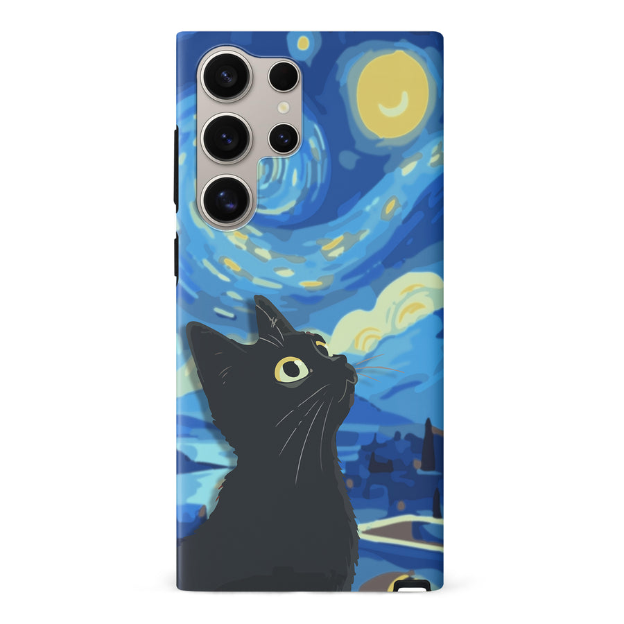 Samsung Galaxy S24 Ultra Starry Night with Black Cat Artistic Design Cat Phone Case