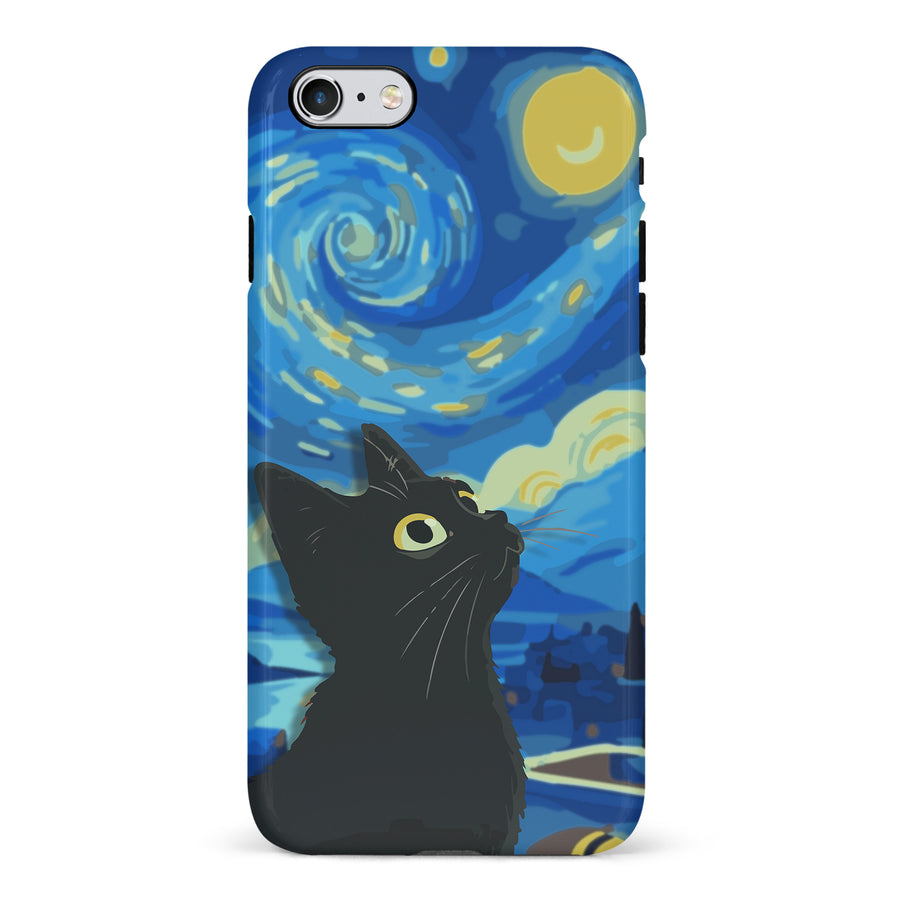 Starry Night with Black Cat Artistic Design Cat Phone Case