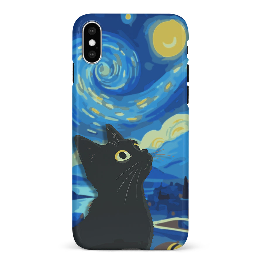 iPhone X/XS Starry Night with Black Cat Artistic Design Cat Phone Case