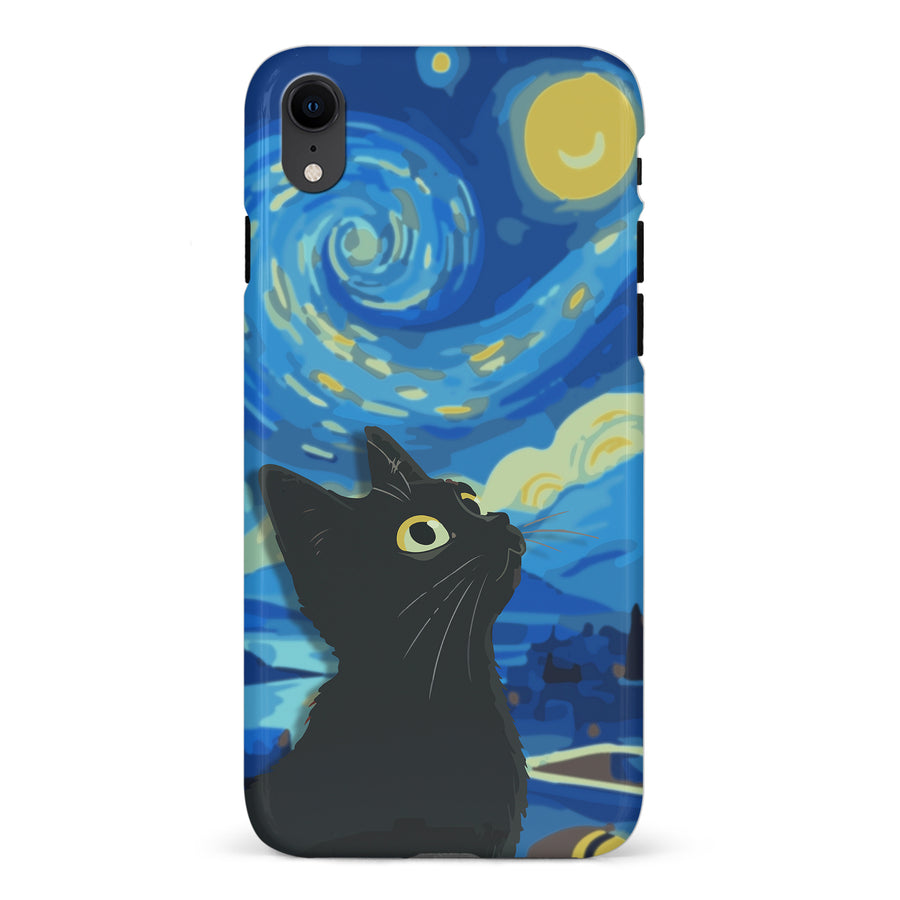 iPhone XR Starry Night with Black Cat Artistic Design Cat Phone Case