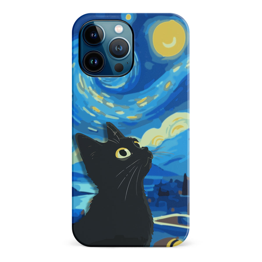 iPhone 12 Pro Max Starry Night with Black Cat Artistic Design Cat Phone Case