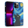 iPhone 13 Pro Max Starry Night with Black Cat Artistic Design Cat Phone Case