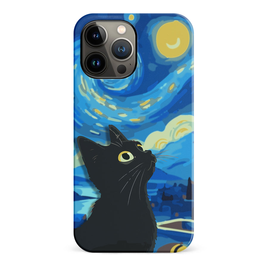 iPhone 13 Pro Max Starry Night with Black Cat Artistic Design Cat Phone Case