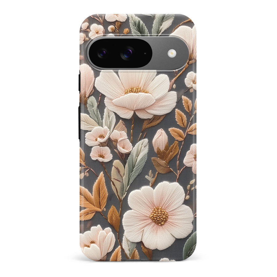 Google Pixel 9 Floral Serenity Embroidery Style Floral Phone Case