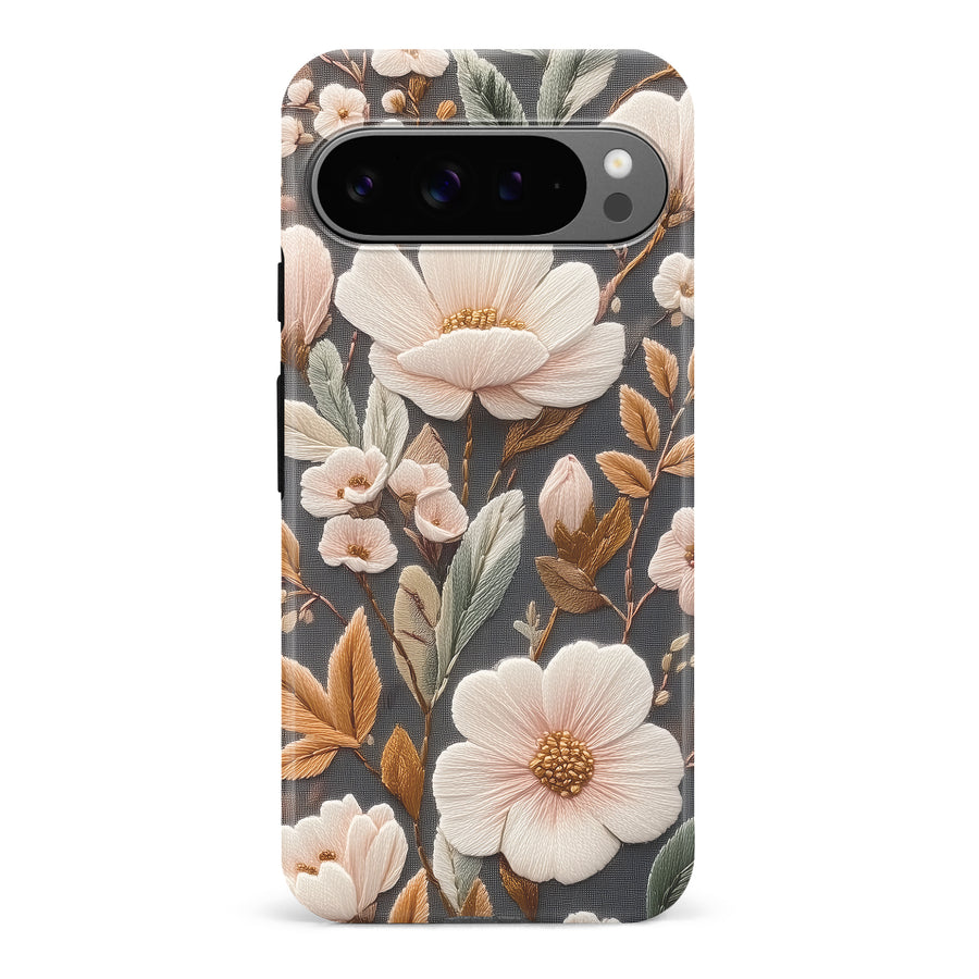 Google Pixel 9 Pro Floral Serenity Embroidery Style Floral Phone Case