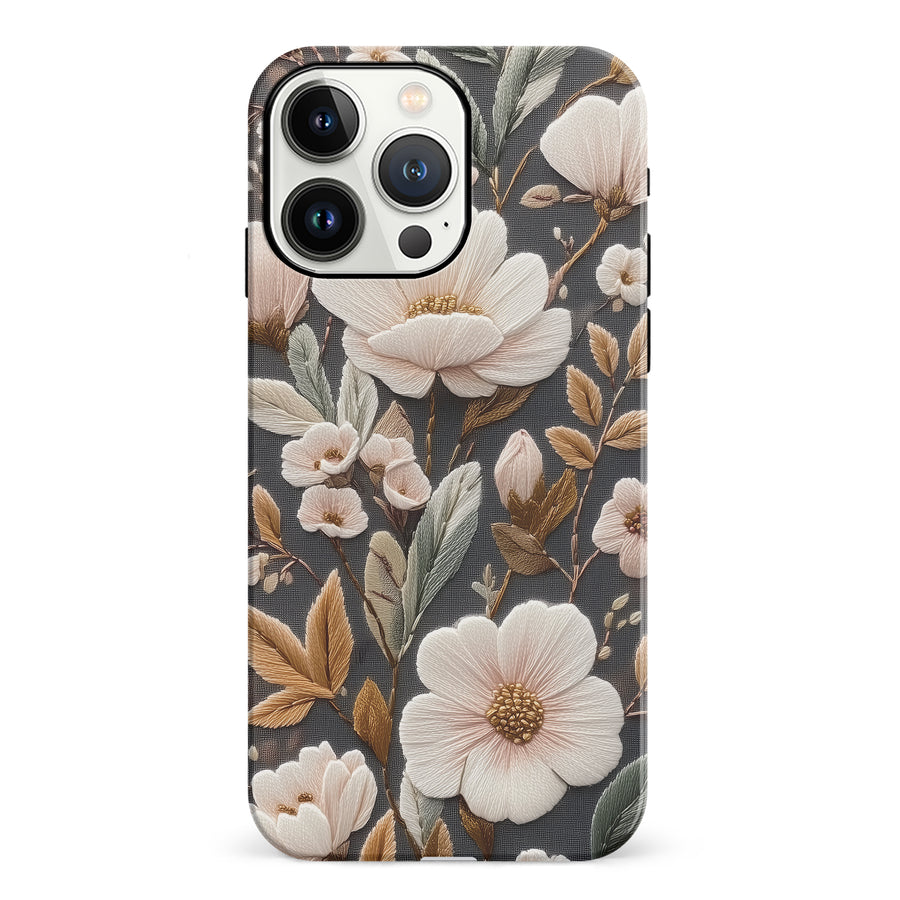 iPhone 13 Pro Floral Serenity Embroidery Style Floral Phone Case