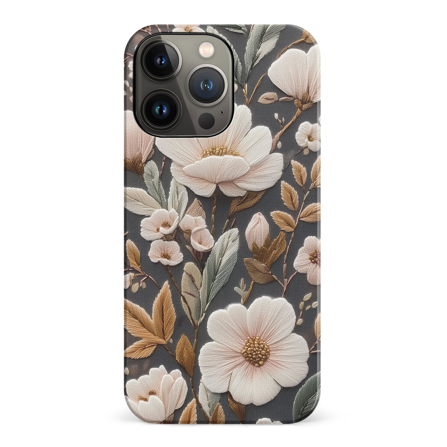 iPhone 14 Pro Floral Serenity Embroidery Style Floral Phone Case