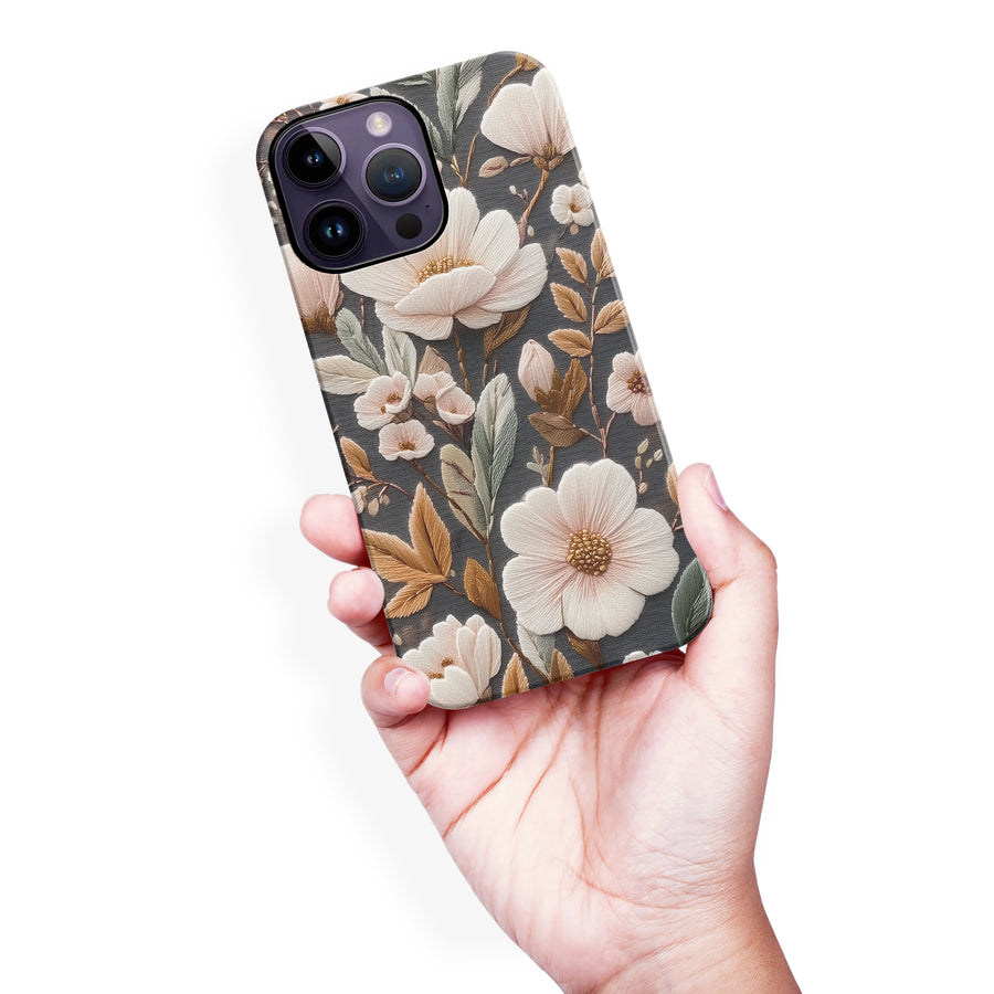 iPhone 14 Pro Max Floral Serenity Embroidery Style Floral Phone Case