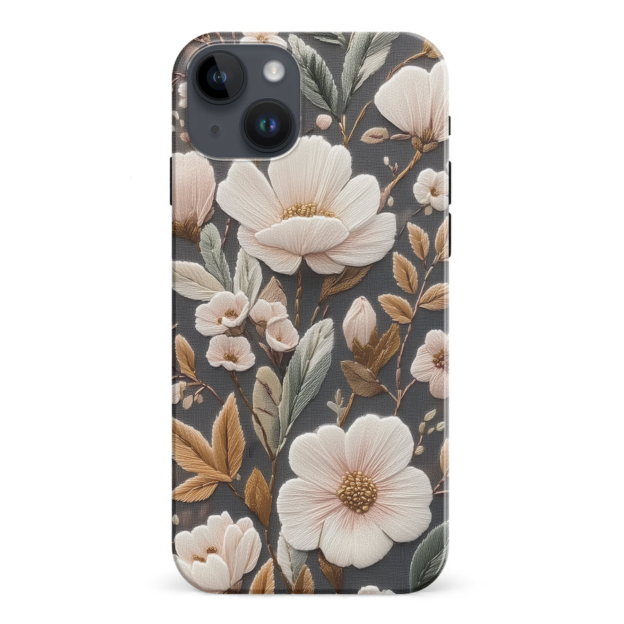 iPhone 15 Plus Floral Serenity Embroidery Style Floral Phone Case