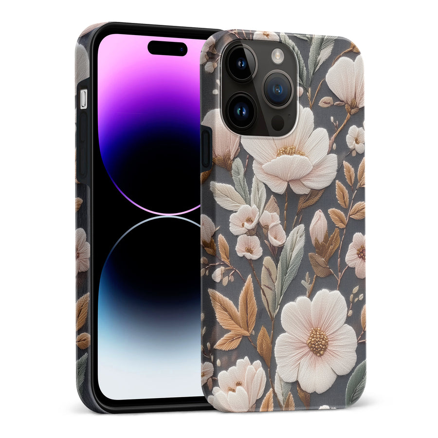 Floral Serenity Embroidery Style Floral Phone Case