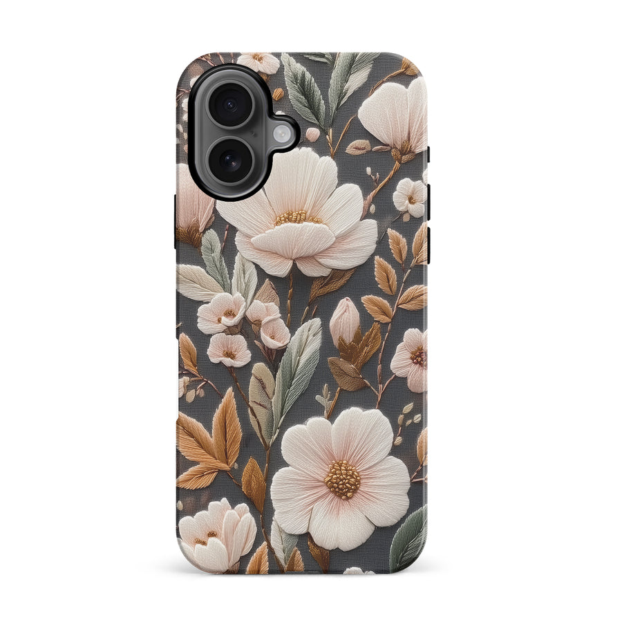 iPhone 16 Floral Serenity Embroidery Style Floral Phone Case