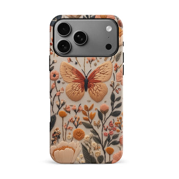 iPhone 17 Pro Max Butterfly Garden Embroidery Cottagecore Style Floral Phone Case