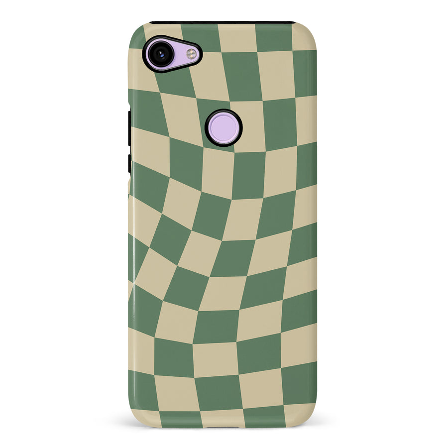 Google Pixel 3 XL Vintage Checkered Abstract Pattern Phone Case - Green