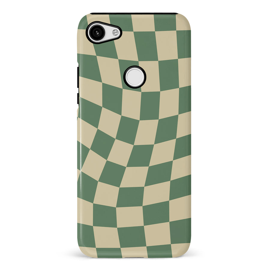 Google Pixel 3A Vintage Checkered Abstract Pattern Phone Case - Green