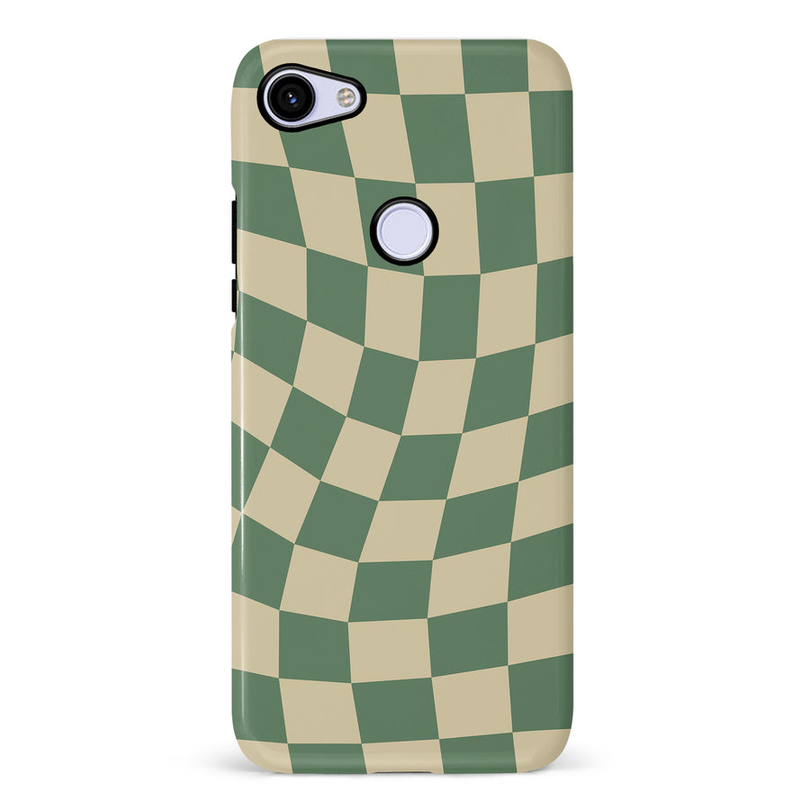 Google Pixel 3A XL Vintage Checkered Abstract Pattern Phone Case - Green