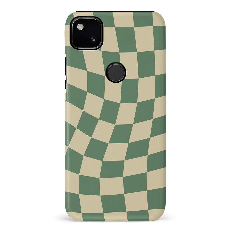 Google Pixel 4 XL Vintage Checkered Abstract Pattern Phone Case - Green