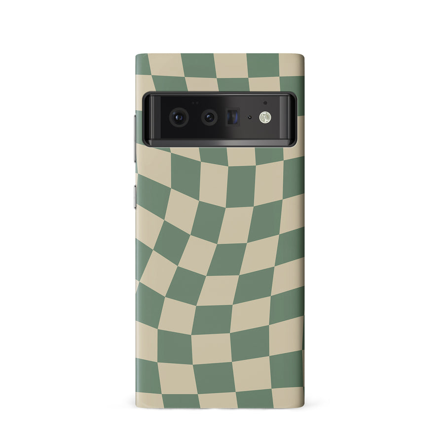 Google Pixel 6 Pro Vintage Checkered Abstract Pattern Phone Case - Green