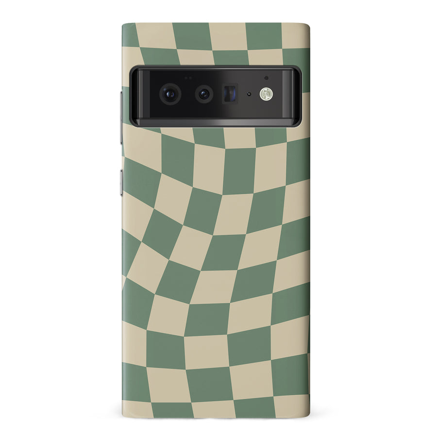 Google Pixel 6A Vintage Checkered Abstract Pattern Phone Case - Green