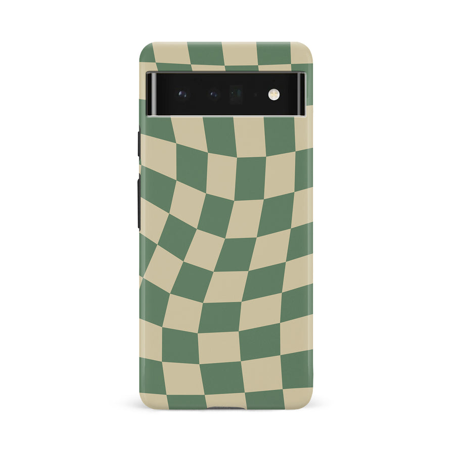 Google Pixel 7 Vintage Checkered Abstract Pattern Phone Case - Green