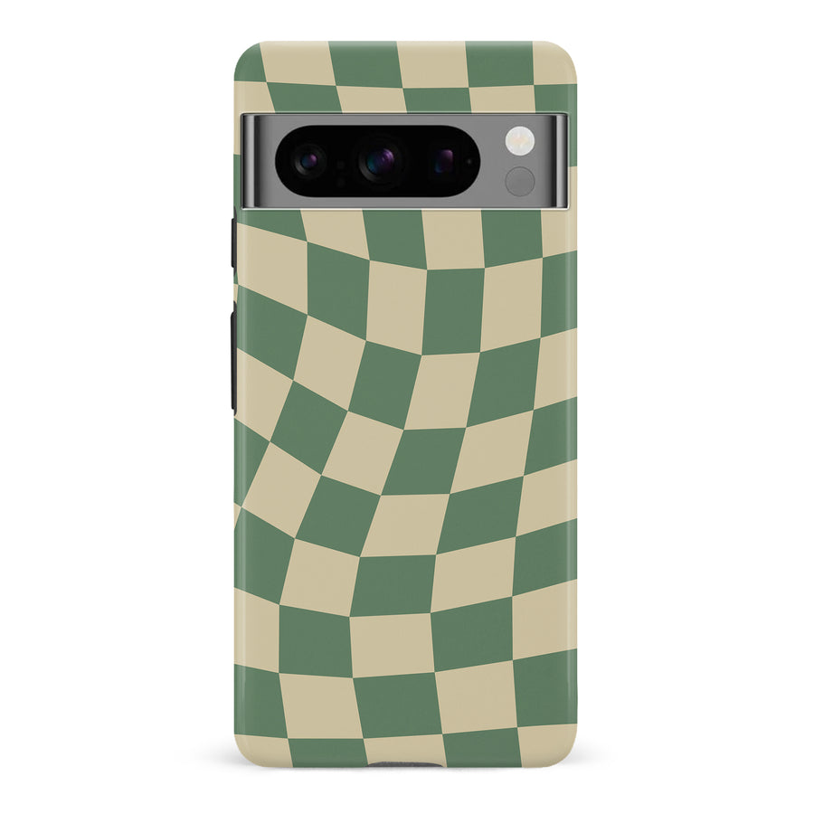 Google Pixel 8A Vintage Checkered Abstract Pattern Phone Case - Green