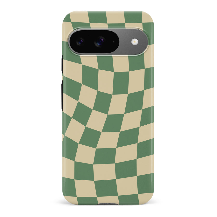 Google Pixel 9 Pro Vintage Checkered Abstract Pattern Phone Case - Green