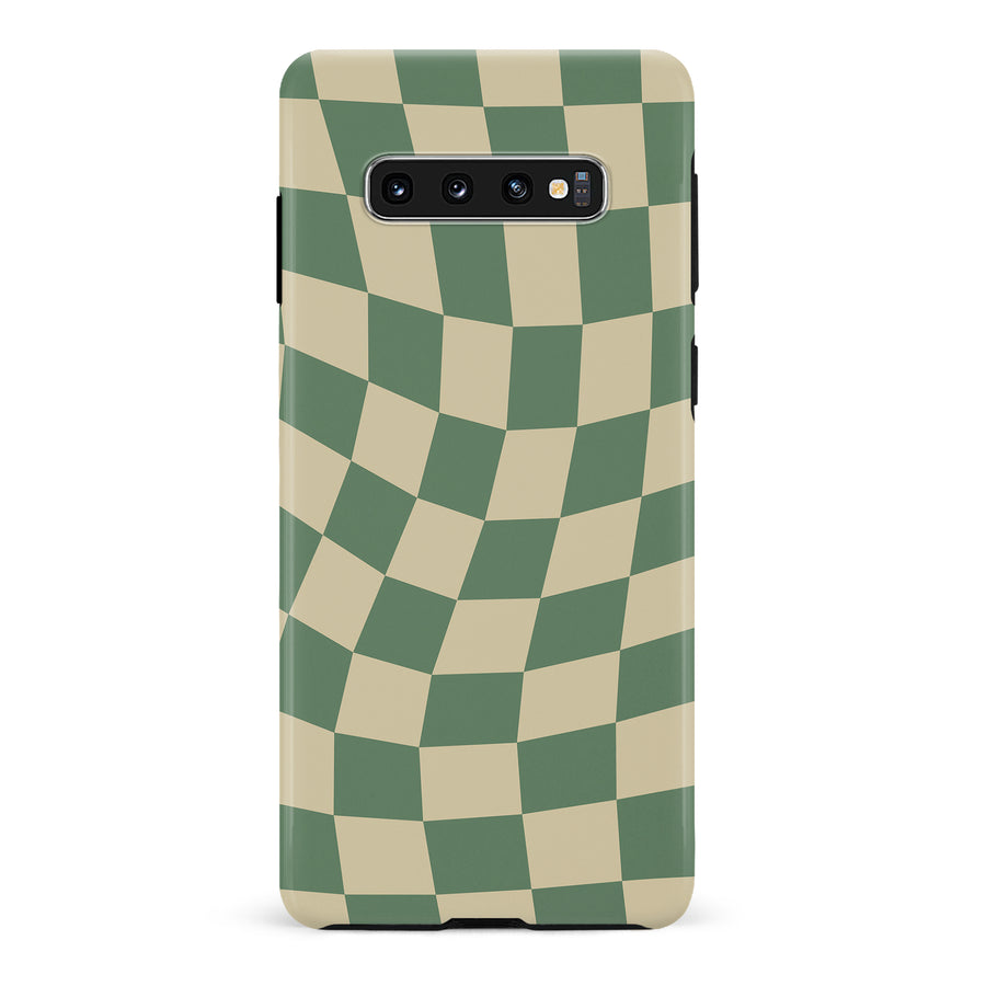 Samsung Galaxy S10e Vintage Checkered Abstract Pattern Phone Case - Green